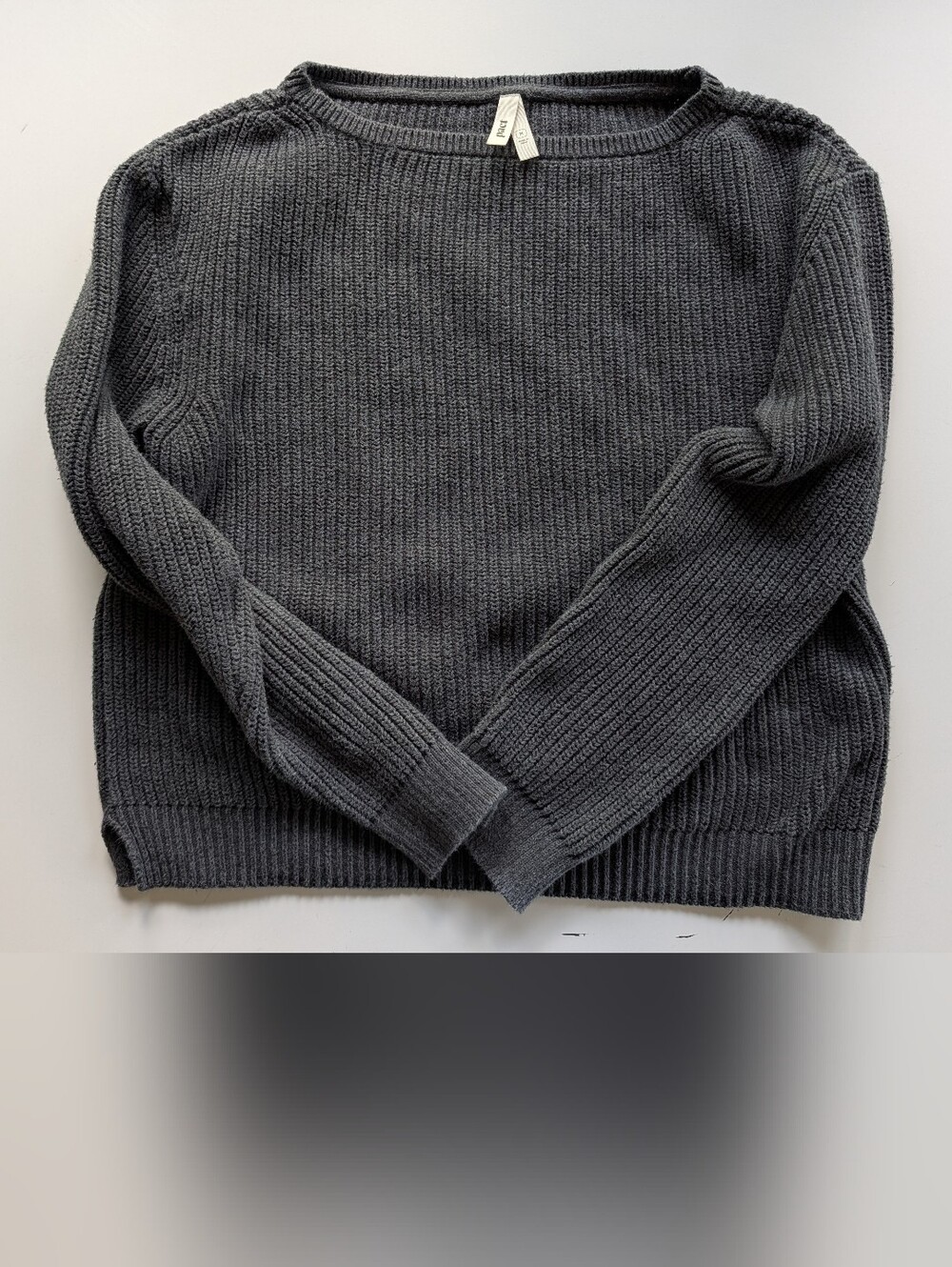 PACT Organic Cotton Chunky Knit Cropped Boxy Sweater Charcoal Grey Medium